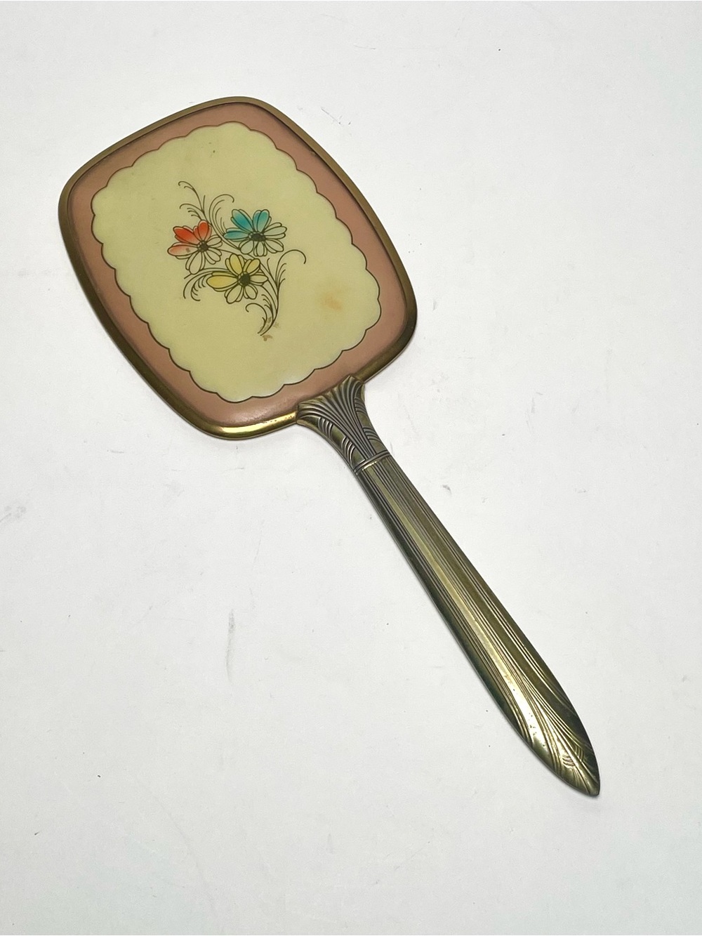 Vintage Brass Hand Mirror - Hollywood Regency Floral Vanity Decor 12.5"